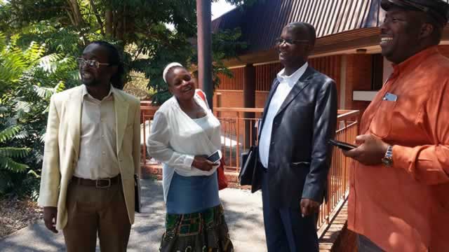From left, Minister Patrick Zhuwao, Priscilla Misihairabwi-Mushonga, Professor Jonathan Moyo and Minister Saviour Kasukuwere during a break in lectures at the University of Zimbabwe