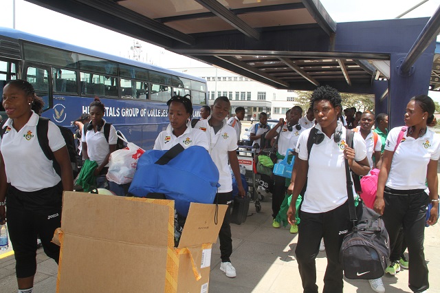 The Mighty Warriors at the Harare International Airport on their way to Yaounde, Cameroon.