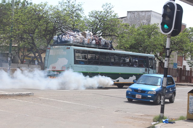 Car pollution is one of the major causes of global warming. This smoking bus was captured along 3rd Avenue in Bulawayo 