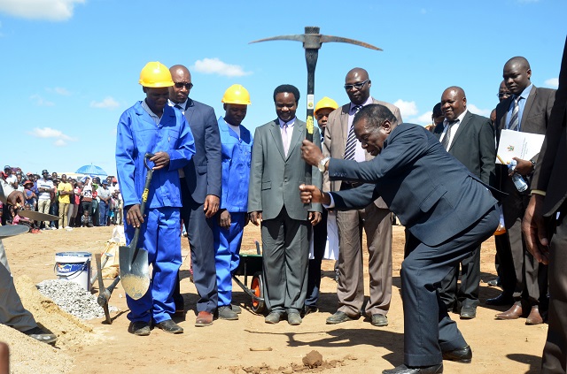 Vice President Emmerson Mnangagwa  during the groundbreaking ceremony at a place where a multi-million dollar shopping mall is going to be constructed in Cowdray Park, Bulawayo, yesterday. —(Picture by Obey Sibanda)