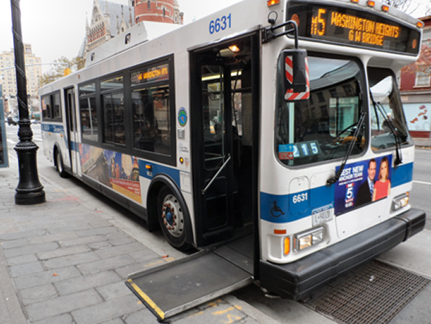 When buses are fitted with wheelchair ramps getting on a bus with a wheelchair will involve the driver lowering a ramp that is situated at the door. Bus drivers that drive buses with wheelchair ramps should be trained on how to provide guidance for allowing wheelchair users to travel safely.